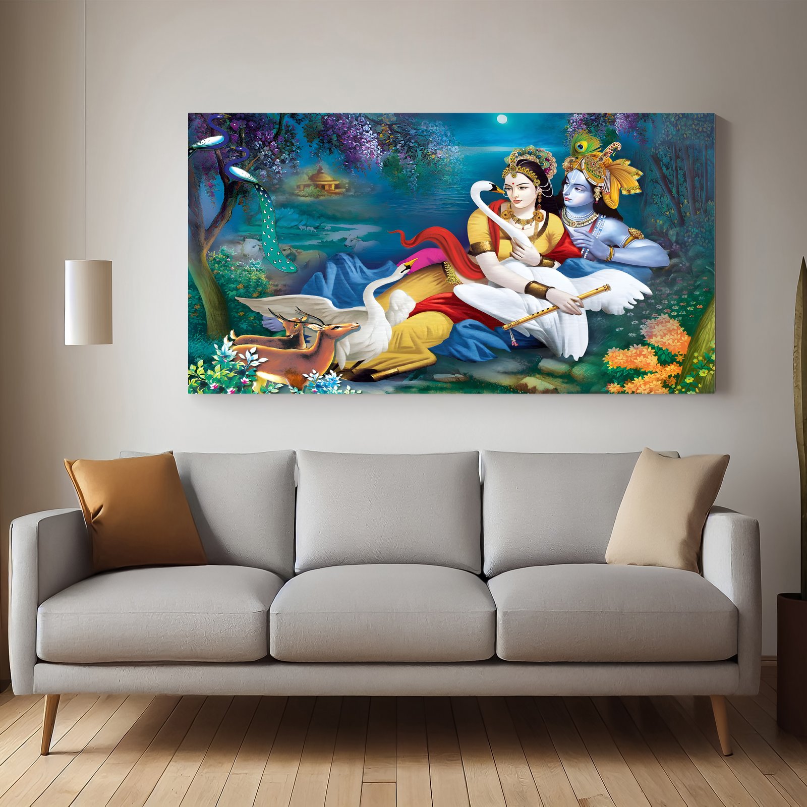 Radha Krishna Swing Premium Canvas Wall Painting  decorative masterpiece for home decor